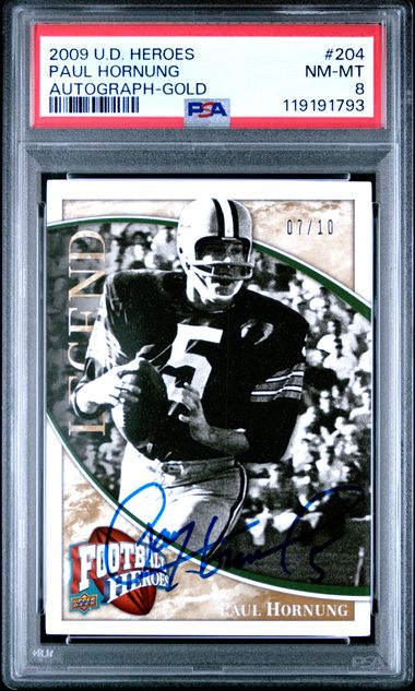 2009 UPPER DECK HEROES #204 PAUL HORNUNG AUTOGRAPH-GOLD PSA 8