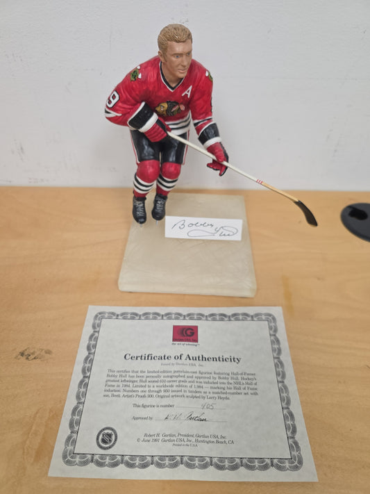 Lake Country Cards limited edition Bobby Hull porcelain hockey figurine with signed base and certificate of authenticity