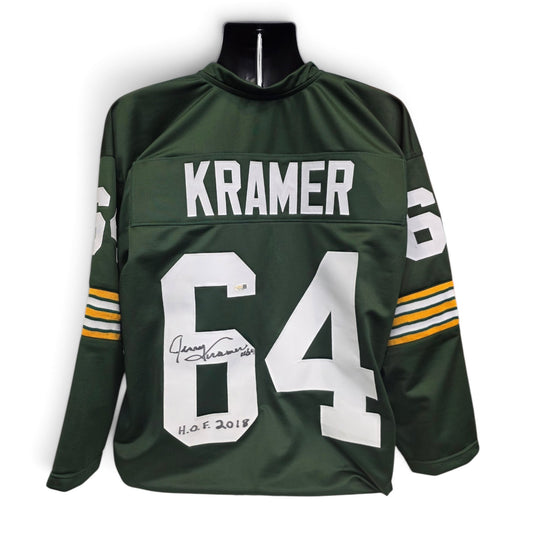 Lake Country Cards autographed Jerry Kramer Green Bay Packers jersey with number 64 and H.O.F. 2018 inscription