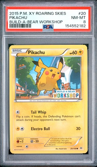 2015 POKEMON XY ROARING SKIES #20 PIKACHU BUILD-A-BEAR WORKSHOP PSA 8 SC1