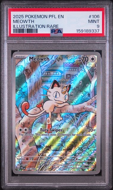 2025 POKEMON PFL EN-PHANTASMAL FLAMES #106 MEOWTH ILLUSTRATION RARE PSA 9 SC1