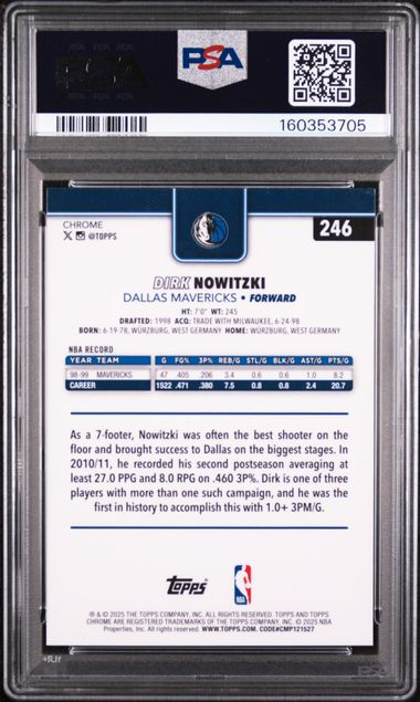 2025 TOPPS CHROME #246 DIRK NOWITZKI GREEN WAVE PSA 9 SC5