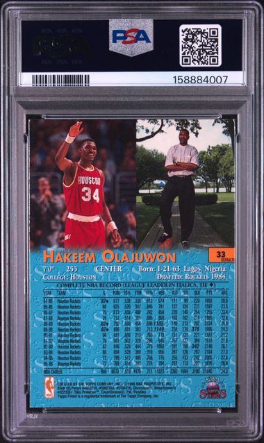 1996 TOPPS NBA STARS #33 HAKEEM OLAJUWON FINEST-REFRACTOR PSA 9