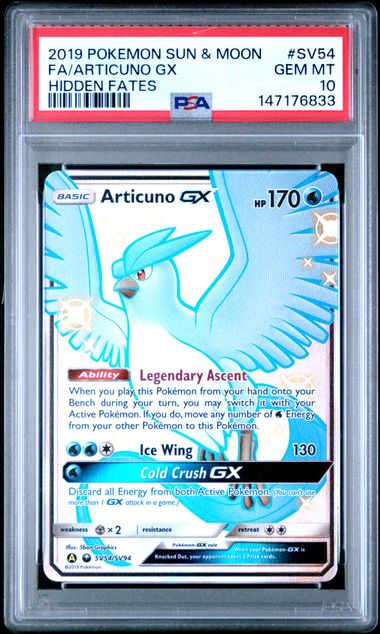 2019 POKEMON SUN & MOON HIDDEN FATES #SV54 FA/ARTICUNO GX HIDDEN FATES PSA 10