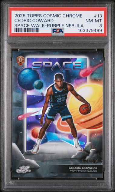 2025 TOPPS COSMIC CHROME SPACE WALK #13 CEDRIC COWARD SPACE WALK-PURPLE NEBULA PSA 8
