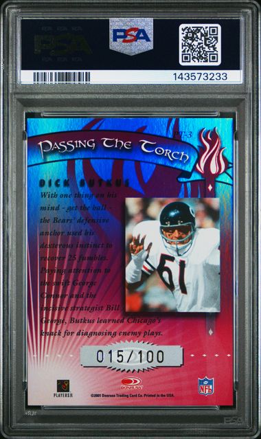 2001 DONRUSS ELITE PASS THE TORCH #PT-3 DICK BUTKUS PASSING THE TORCH-AUTO. PSA 8