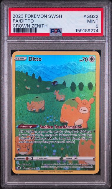 2023 POKEMON SWORD AND SHIELD CROWN ZENITH #GG22 FA/DITTO CROWN ZENITH PSA 9 SC1