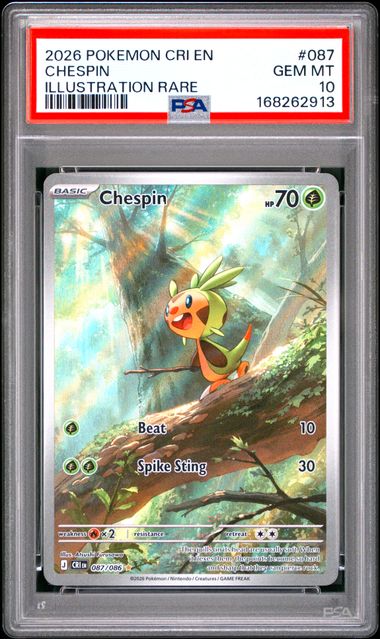 2026 POKEMON CRI EN-CHAOS RISING #087 CHESPIN ILLUSTRATION RARE PSA 10