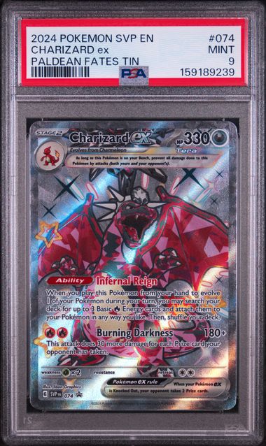 2024 POKEMON SVP EN-SV BLACK STAR PROMO #074 CHARIZARD ex PALDEAN FATES TIN PSA 9 SC1