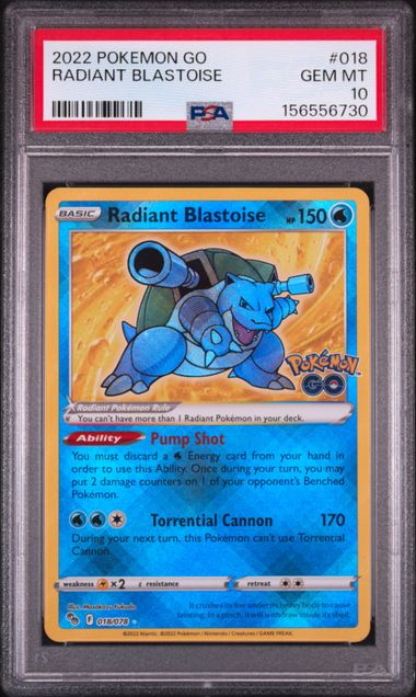 2022 POKEMON GO #018 RADIANT BLASTOISE PSA 10 SC1