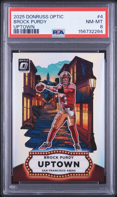 2025 PANINI DONRUSS OPTIC UPTOWN #4 BROCK PURDY PSA 8 SC2