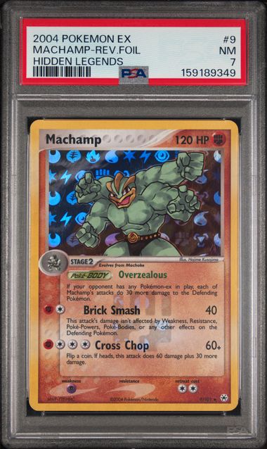 2004 POKEMON EX HIDDEN LEGENDS #9 MACHAMP-REV.FOIL HIDDEN LEGENDS PSA 7 SC1
