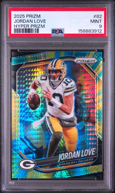 2025 PANINI PRIZM #82 JORDAN LOVE HYPER PRIZM PSA 9