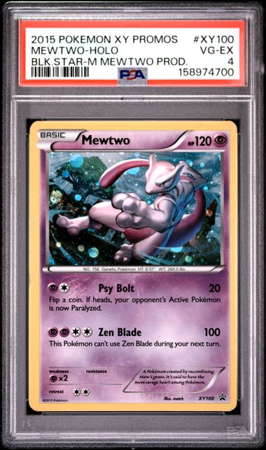 2015 POKEMON XY BLACK STAR PROMOS #XY100 MEWTWO-HOLO BLK.STAR-M MEWTWO PROD. PSA 4 SC1