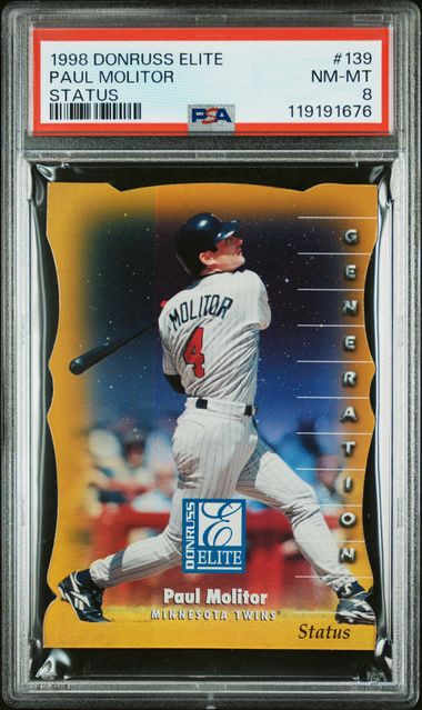 1998 Donruss Elite Paul Molitor Status 057/100 #139 PSA 8