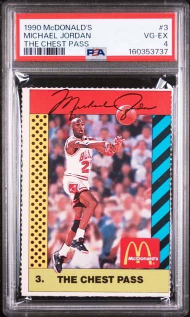 1990 McDONALD'S MICHAEL JORDAN #3 MICHAEL JORDAN THE CHEST PASS PSA 4 SC5