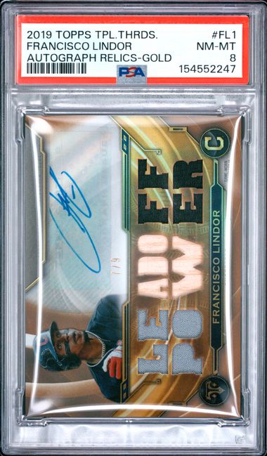 2019 TOPPS TRIPLE THREADS AUTOGRAPH RELICS #FL1 FRANCISCO LINDOR AUTOGRAPH RELICS-GOLD PSA 8 SC4