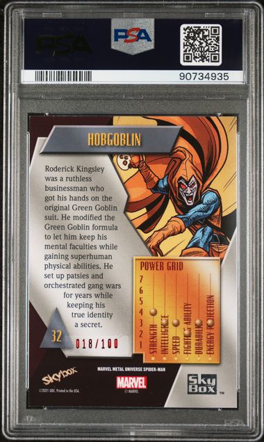 2022 SKYBOX MARVEL METAL UNIVERSE SPIDER-MAN #32 HOBGOBLIN PRECIOUS METAL GEMS RED PSA 8 SC7