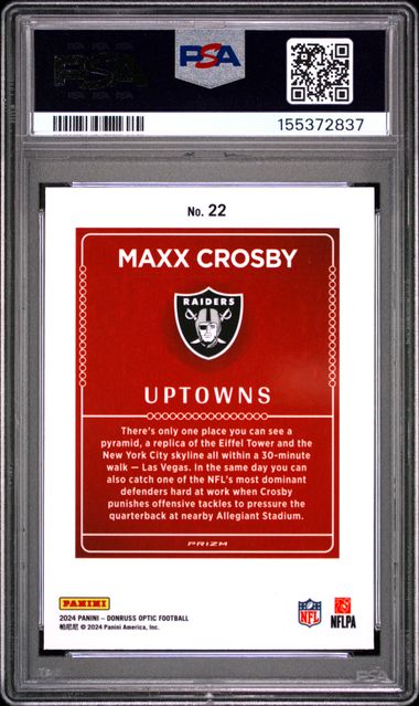 2024 PANINI DONRUSS OPTIC UPTOWNS #22 MAXX CROSBY PSA 9