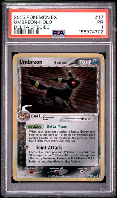 2005 POKEMON EX DELTA SPECIES #17 UMBREON-HOLO DELTA SPECIES PSA 1