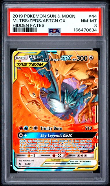 2019 POKEMON SUN & MOON HIDDEN FATES #44 MLTRS/ZPDS/ARTCN.GX HIDDEN FATES PSA 8 SC1