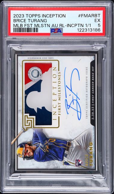 2023 Topps Inception Brice Turang MLB First Milestone Auto Relic 1/1 #FMARBT PSA 5