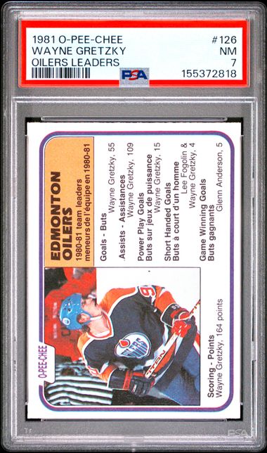 1981 O-PEE-CHEE #126 WAYNE GRETZKY OILERS LEADERS PSA 7