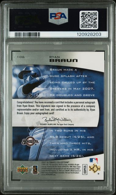 2007 ULTIMATE COLLECTION #106 RYAN BRAUN AUTOGRAPH PSA 9