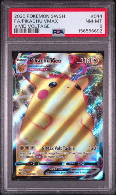 2020 POKEMON SWORD & SHIELD VIVID VOLTAGE #044 FA/PIKACHU VMAX VIVID VOLTAGE PSA 8 SC1