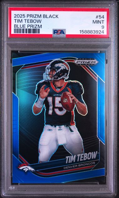 2025 PANINI PRIZM BLACK #54 TIM TEBOW BLUE PRIZM PSA 9