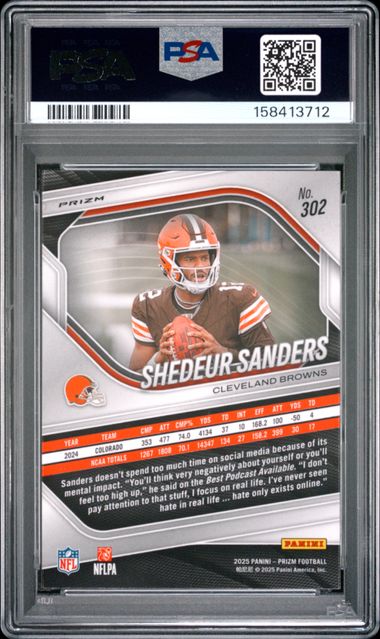 2025 PANINI PRIZM #302 SHEDEUR SANDERS WHITE DISCO PSA 9 SC2
