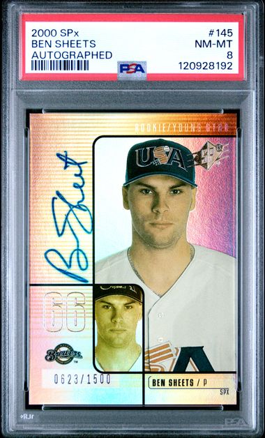 2000 SPx #145 BEN SHEETS AUTOGRAPHED PSA 8
