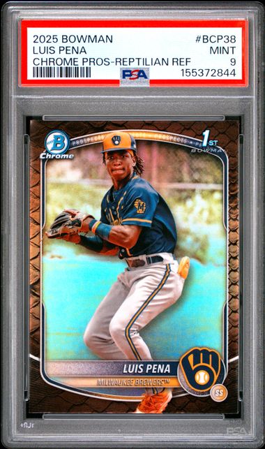 2025 BOWMAN CHROME PROSPECTS #BCP38 LUIS PENA CHROME PROS-REPTILIAN REF PSA 9 SC4