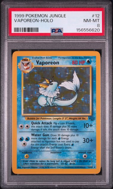 1999 POKEMON JUNGLE #12 VAPOREON-HOLO PSA 8. SC 1