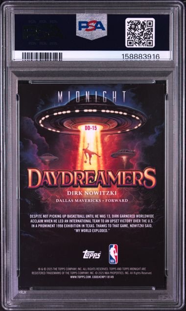 2025 TOPPS MIDNIGHT DAYDREAMERS #DD-15 DIRK NOWITZKI DAYDREAMERS-SMR SOLSTICE PSA 8