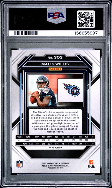 2022 Panini Prizm Malik Willis Silver #303 RC Tennessee Titans PSA 10