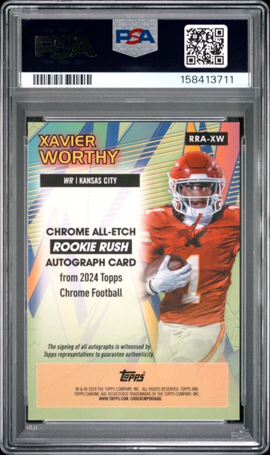 2024 TOPPS CHROME CHROME ALL-ETCH ROOKIE RUSH AUTOGRAPHS #RRAXW XAVIER WORTHY ALL-ETCH RK RUSH AU-ORG GEO PSA 10 SC2