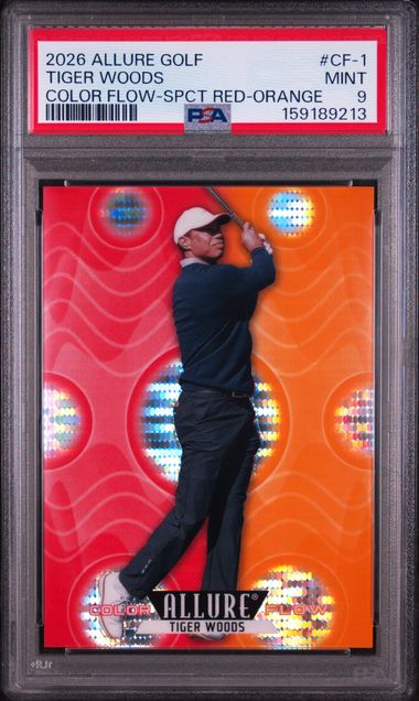2026 UPPER DECK ALLURE GOLF COLOR FLOW #CF-1 TIGER WOODS COLOR FLOW-SPCT RED-ORANGE PSA 9