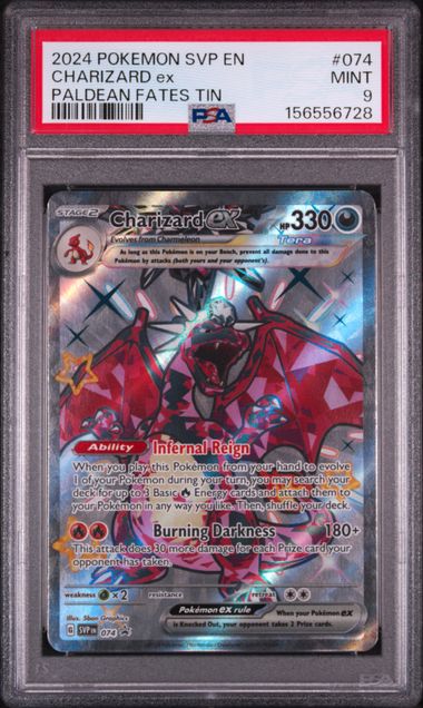 2024 POKEMON SVP EN-SV BLACK STAR PROMO #074 CHARIZARD ex PALDEAN FATES TIN PSA 9 SC1