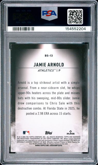 2025 BOWMAN DRAFT BOWMAN SPOTLIGHTS #BS-13 JAMIE ARNOLD PSA 10 SC4