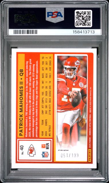 2025 PANINI DONRUSS OPTIC #40 PATRICK MAHOMES II NEON GREEN PSA 10 SC2