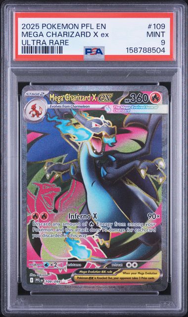 2025 POKEMON PFL EN-PHANTASMAL FLAMES #109 MEGA CHARIZARD X ex ULTRA RARE PSA 9 SC1