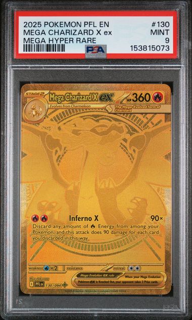 2025 POKEMON PFL EN-PHANTASMAL FLAMES #130 MEGA CHARIZARD X ex MEGA HYPER RARE PSA 9 JR9272-4