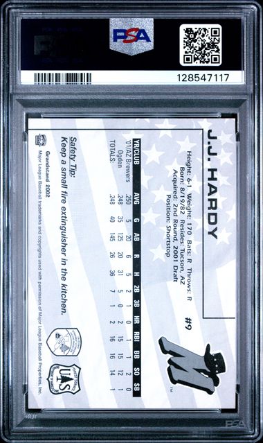 2002 GRANDSTAND HIGH DESERT MAVERICKS J.J. HARDY PSA 9