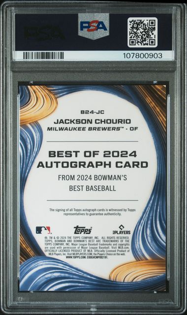 2024 Bowman's Best Jackson Chourio Best of 2024 Autograph RC #B24JC PSA 10 - Auto Grade 10