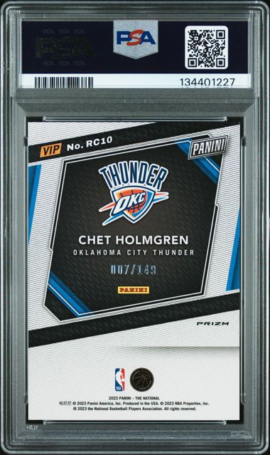 2023 Panini NSCC VIP Gold Chet Holmgren Rookie Blue Sparkle 007/149 #RC10 PSA 9