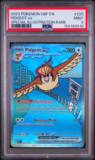 2023 POKEMON OBF EN-OBSIDIAN FLAMES #225 PIDGEOT ex SPECIAL ILLUSTRATION RARE PSA 9 SC1