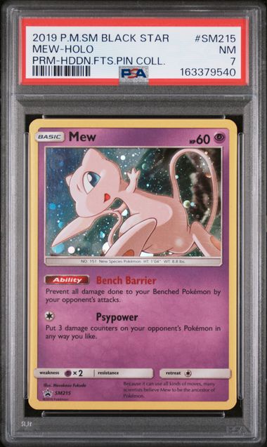 2019 POKEMON SM BLACK STAR PROMO #SM215 MEW-HOLO PRM-HDDN.FTS.PIN COLL.