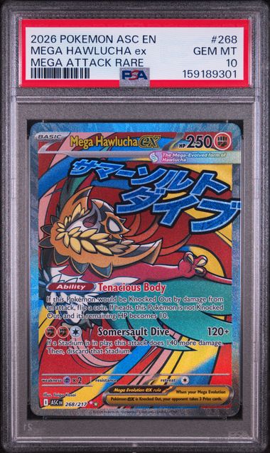 2026 POKEMON ASC EN-ASCENDED HEROES #268 MEGA HAWLUCHA ex MEGA ATTACK RARE PSA 10 SC1