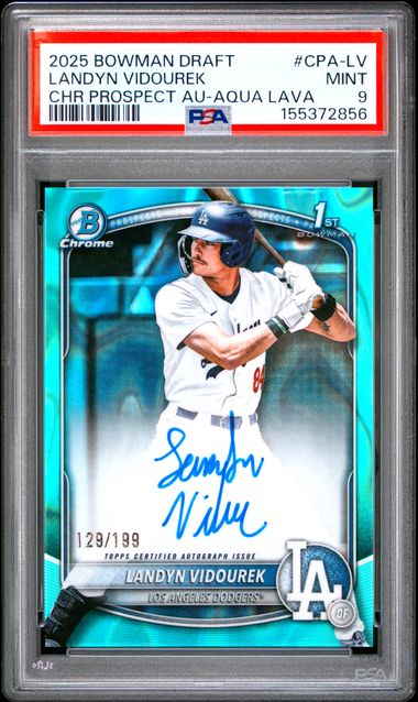 2025 BOWMAN DRAFT CHROME PROSPECT AUTOGRAPHS #CPA-LV LANDYN VIDOUREK CHR PROSPECT AU-AQUA LAVA PSA 9 SC4